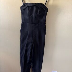 Express Black & White Pinstripe Strapless-Style Jumpsuit